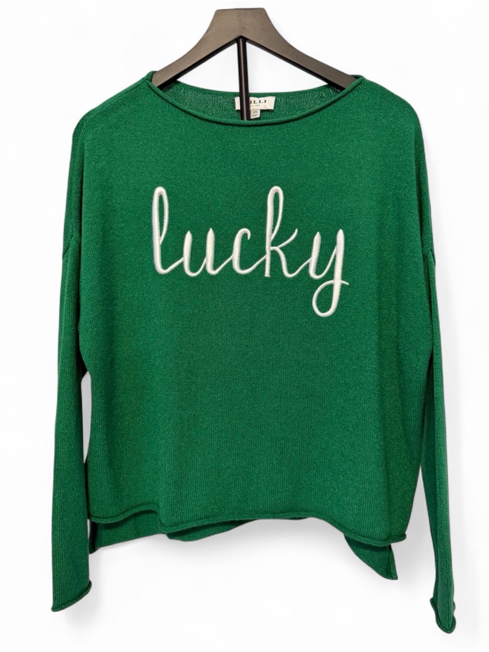Gilli Green Crewneck Sweatshirt with White 'lucky' Script